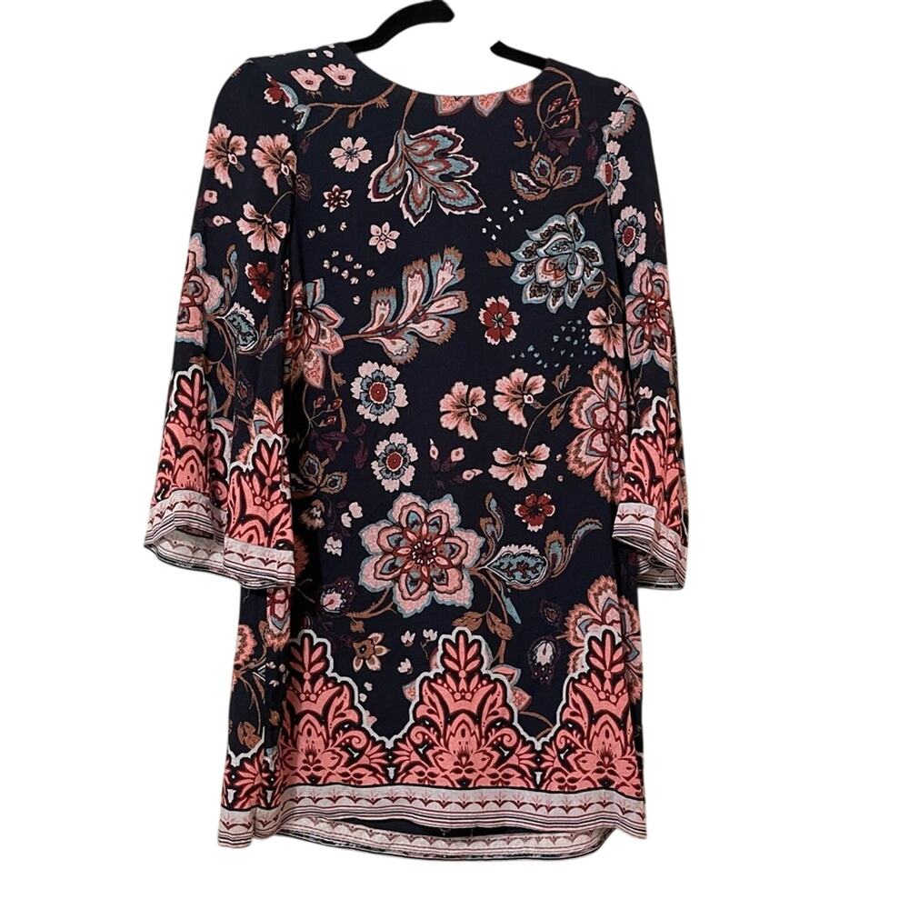 Ecote Navy Blue Floral Bell Sleeve Mini Shift Dress Womens S Dark Moody Fall